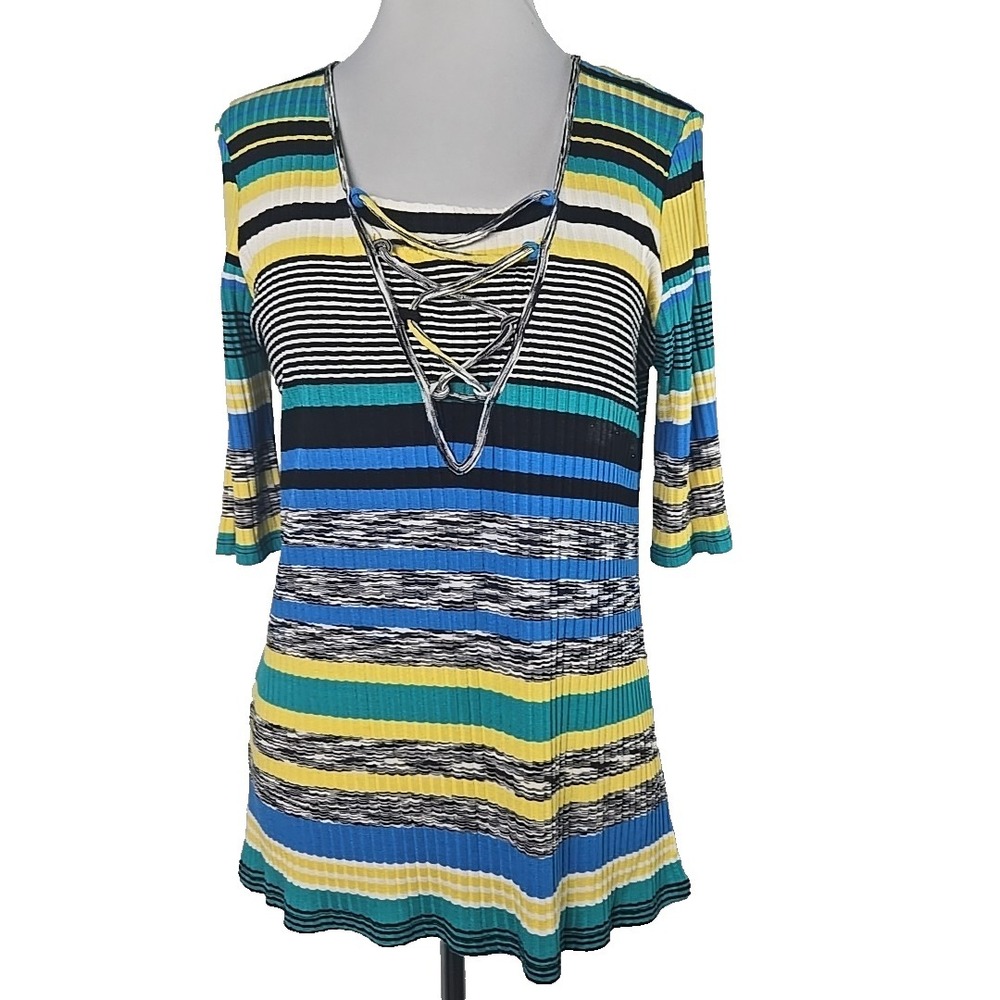 Cable And Gauge Ribbed Knit Corset Front Shirt Top Size Large L New $29.99